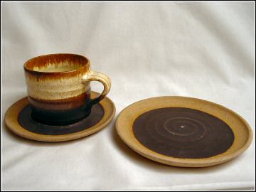 Newlyn Harbour Pottery - cup, saucer and plate